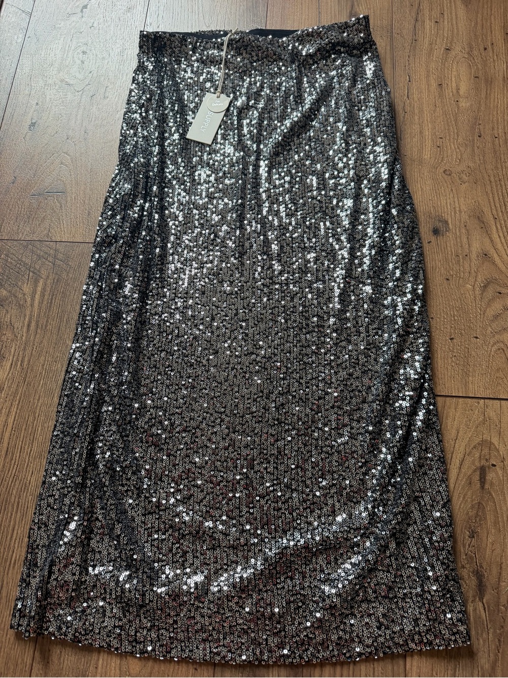 NWT Z Supply Saturn Stardust Sequin Midi Skirt Gunmetal Silver Size Small